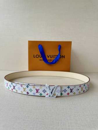 3.0 Width Lv Double-Sided Belt Made From Stitched Leather And Small Black And Wh - Click Image to Close