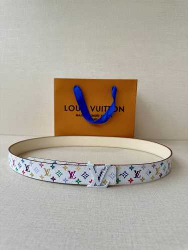 3.0 Width Lv Double-Sided Belt Made From Stitched Leather And Small Black And Wh