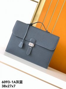 New briefcase model: 6093-1A# Gray-blue, top-grade, genuine Emma Italian leathe