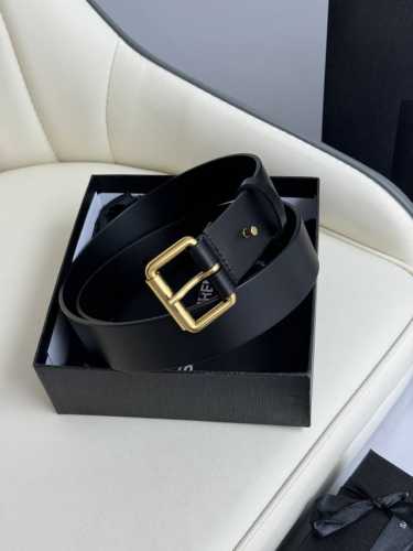 Special Saint Laurent Women's Leather Belt, Genuine Gold-Plated Buckle, Italian