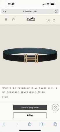 Special Edition H Au Carre With Metal Hardware And Togo Leather Strap, 32Mm, Pru - Click Image to Close