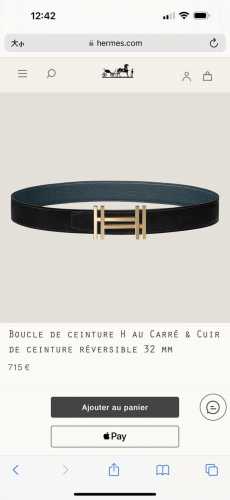 Special Edition H Au Carre With Metal Hardware And Togo Leather Strap, 32Mm, Pru