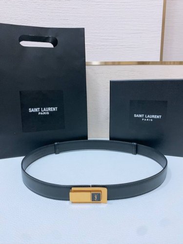 Sa Int Laurent Saint Laurent Women's Belt, Genuine Gold-Plated Buckle, Italian O