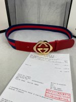 Width 4.0cm GUCCI classic canvas belt with cowhide leather at the ends, textured