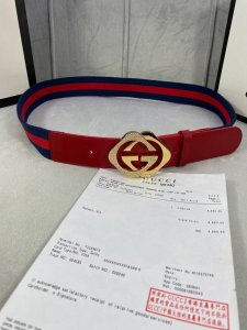 Width 4.0cm GUCCI classic canvas belt with cowhide leather at the ends, textured