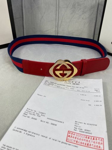 Width 4.0cm GUCCI classic canvas belt with cowhide leather at the ends, textured