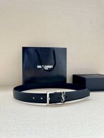 Width 3.0Cm Saint Laurent Ysl Monogram Lychee Embossed Leather Square Buckle Nar