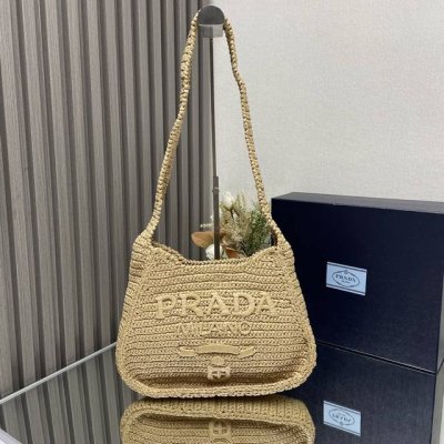 Top-grade original Prad* new raffia crossbody bag! 1Bc186 Full of artistic atmo