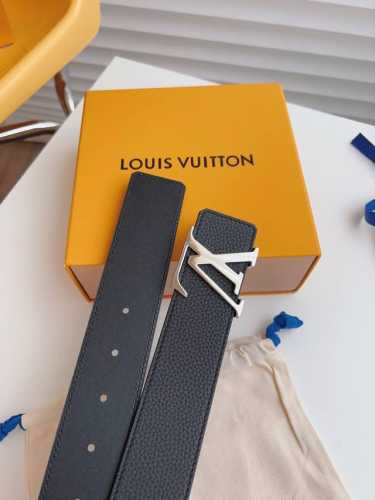 Lv Retail style men's belt with lychee pattern, 4.0cm width, genuine one-piece c