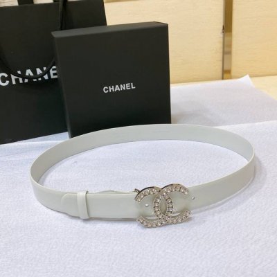 chanel 23P Cc Rhinestone Gold And Silver Imported Fetal Cowhide Belt 3.0Cm Ex