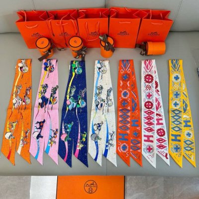 Hermes "Space Racehorse" Twilly scarf Twilly scarf 100% mulberry silk heavyweig