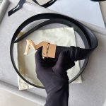 Black double-sided leather strap with "M" pattern buckle, 35mm Palladium-plated