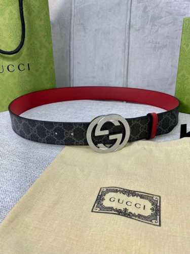 Width 4.0 Cm Gucci Double-Sided Belt, One Side In Gg Supreme Canvas, The Other S