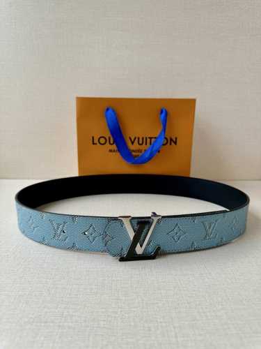 4.0W Lv Dimension Monogram H Ritage Double-Sided Belt Stitching Plain Leather