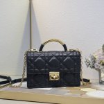Large Dior Ange Handbag in Creamy Black Cowhide Leather with Oversized Cannage O