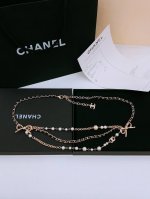 Ch Nel chain letter black leather waist chain The chain splicing design is full