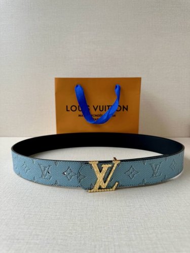 4.0-Inch Lv Dimension Monogram H Ritage Double-Sided Belt Combines Plain Leather