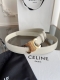 Celine women's belt, calfskin texture with unique Arc de Triomphe buckle, off-wh
