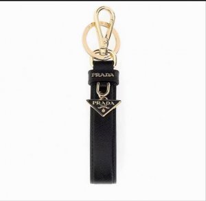 Prada keychain official website model, triangle brand pendant leather ring keyc