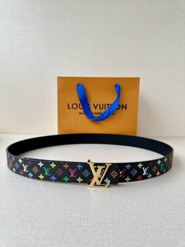 Special 3.0 Width Lv Double-Sided Belt Made Of Stitched Leather And Small Black