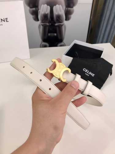 Celine New Women's Model, Smooth Calf Leather Belt With Gold Adjustable Buckle,