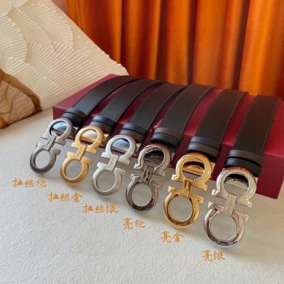 Original Ferragamo double-sided imported calfskin belt. Black and brown, revers