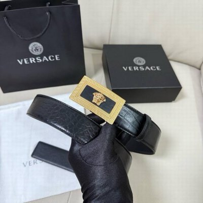Versace, width 4.0cm, men's imported top layer cowhide Medusa head veneer buckle