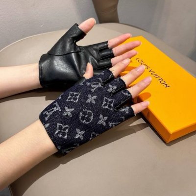 2025Lv New Arrival Short Denim Gloves with Leather Trim, Stylish Motorcycle Glov