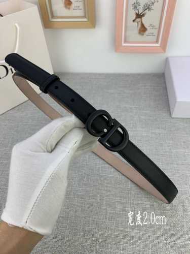 Width 2.0cm Dior popular flat wireless body Saddle black cowhide leather belt. P