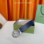 Gucci new belt, one side is embossed with large blue flowers, the other side is