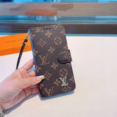 Lv classic old flower leather phone case, leather case with multiple card slots,