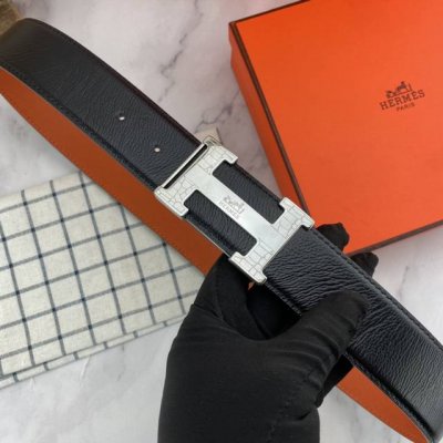 Hermes Men's Double-Sided Leather Belt 38Mm Double-Sided Imported Patterned Leat