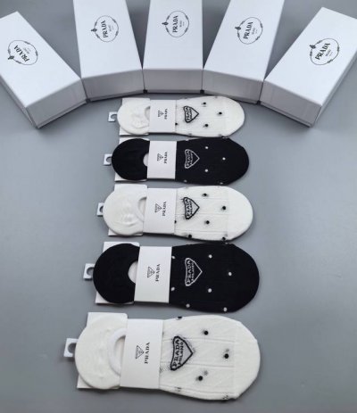Special Offer: Prada New Women's Invisible Socks, 5 pairs per box, jacquard clas