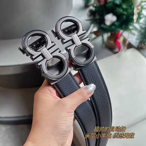 The perfect gift! Salvatore Ferragamo's latest automatic buckle top-grain cowhid