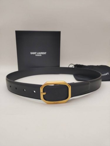 Extra Black 3.0Cm Yangshulin Ancient Gold Pin Buckle, Saint Laurent Women's Belt