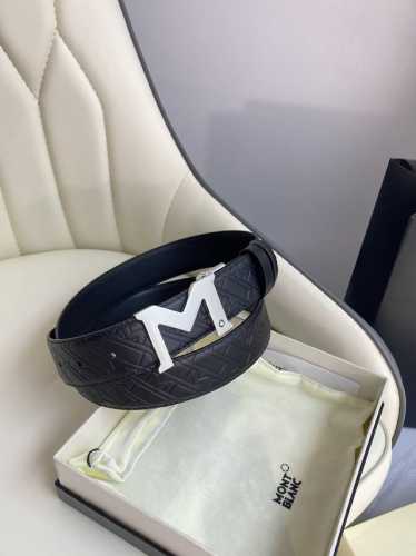 Montblanc 3.5cm wide top layer cowhide fine pin buckle free cut business casual