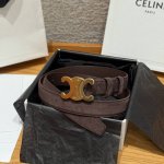 Celine Triomphe Medium Belt. This belt is made of suede cowhide leather with a s