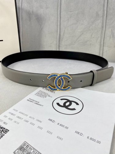 Width 3.0Cm Chanel Original Plain Cowhide Gold And Silver Diamond Steel Buckle