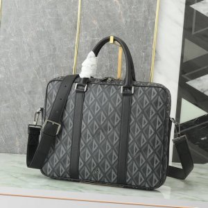 Briefcase Black Cd Diamond canvas and black grained calfskin leather. Official