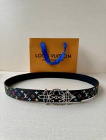 3.0 Wide Lv Double-Sided Belt Made Of Stitched Leather And Small Black And White