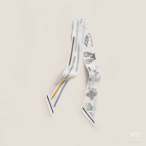 1940666FFF #Hermes "You Write and Freedom Square" Twilly small silk scarf. Twill