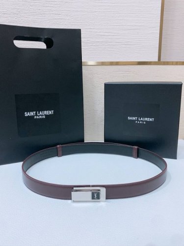 Sa Int Laurent Saint Laurent Women's Belt, Genuine Gold-Plated Buckle, Italian L