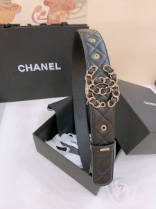 C Hanel Logo leather strap color Cc buckle brass gold metal 4.0Cm fine sheepskin