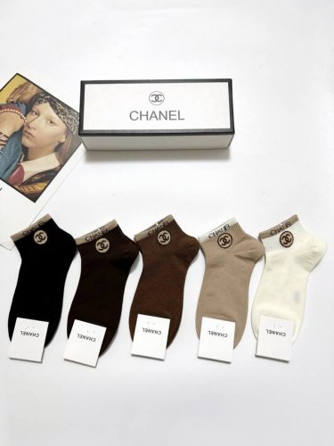 comes with packaging 5 pairs per box Chanel classic letter logo pure cotton soc