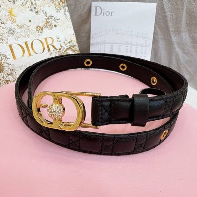 Dior Lambskin Embroidered Women's Fashion Belt, 2cm Smooth Buckle with Rhineston