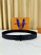3.4mm wide Louis Vuitton classic black leather belt, featuring embossed details