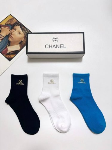 comes with packaging 3 pairs per box Chanel classic letter logo pure cotton mid