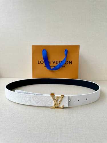 3.0 Wide Lv Double-sided belt made of stitched leather and imported double-sided