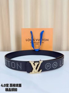 Lv 4.0Cm Brass Buckle Leather Belt, black pebbled leather, 4.0Cm wide design. Th