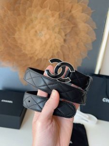 C Hanel Logo Leather Strap Color Matching Cc Buckle Brass Gold Metal 3.0Cm Premi